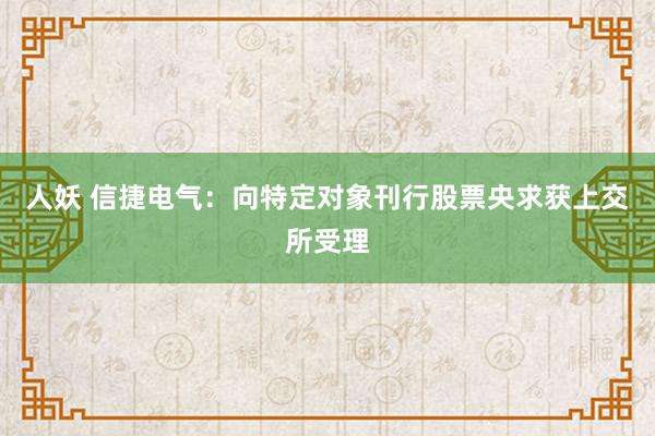 人妖 信捷电气：向特定对象刊行股票央求获上交所受理