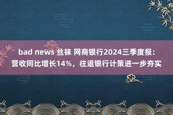 bad news 丝袜 网商银行2024三季度报：营收同比增长14%，往返银行计策进一步夯实