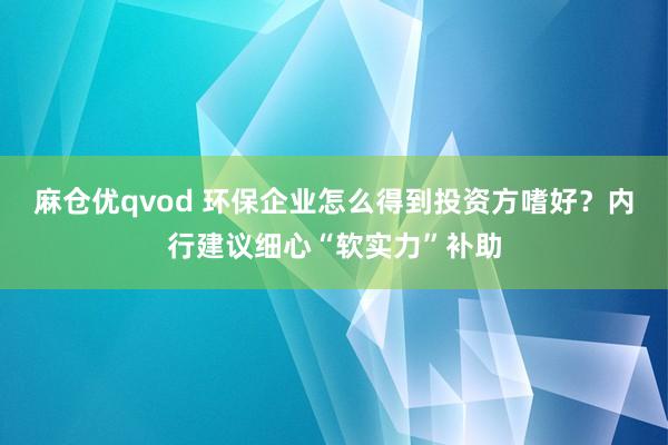 麻仓优qvod 环保企业怎么得到投资方嗜好？内行建议细心“软实力”补助